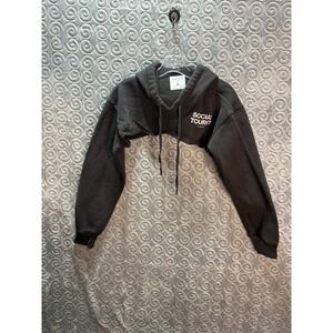 Social Tourist LA Crop Hoodie Long Sleeve‎ Drawstring Charcoal Gray Size M